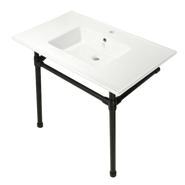 Fauceture KVPB3722710 37-Inch Console Sink with Stainless Steel Legs (Single Faucet Hole), White/Matte Black KVPB3722710 - main
